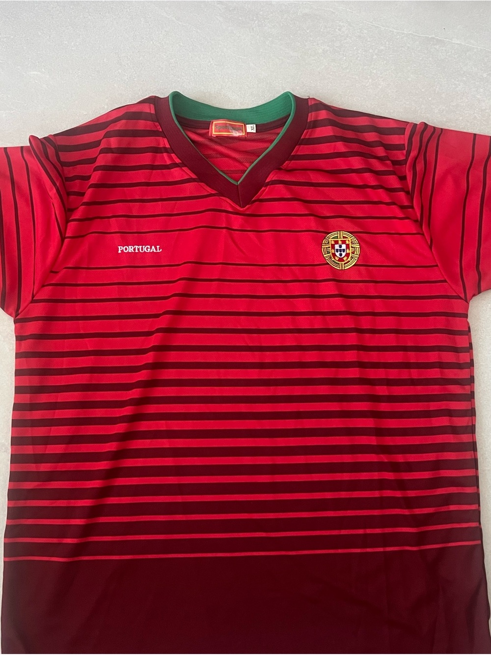 Portugal Men's Red and Black Striped Soccer Jersey